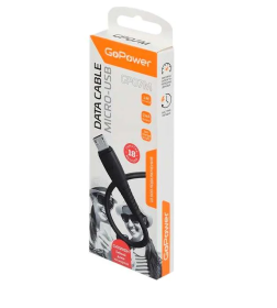 Кабель USB - microUSB 2.4A (силикон черный) GoPower GP07M 00-00022796