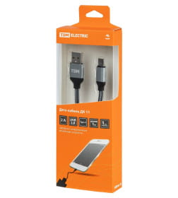Дата-кабель USB - USB Type-C, 1 м, тканевая оплетка (серый) TDM ДК 11 SQ1810-0311