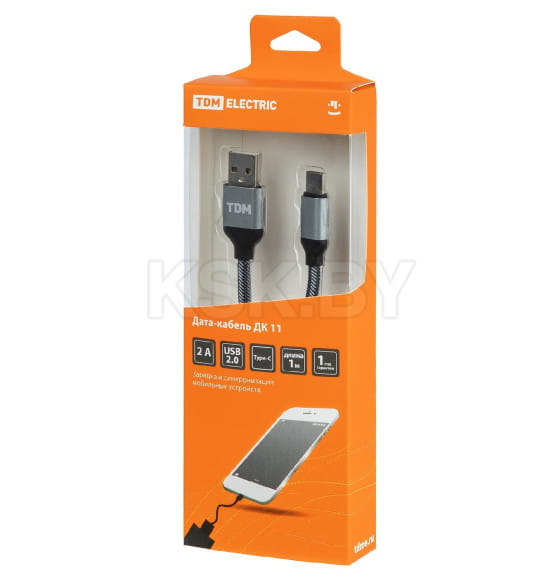 Дата-кабель USB - USB Type-C, 1 м, тканевая оплетка (серый) TDM ДК 11 SQ1810-0311 (SQ1810-0311) 