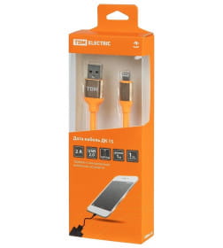 Дата-кабель USB - Lightning, 1 м, силиконовая оплетка (оранжевый) TDM ДК 15 SQ1810-0315