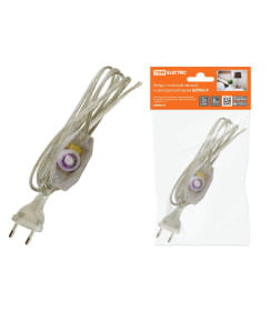 Шнур с плоской вилкой и светорегулятором ШУ05С4 (200Вт, RL) ШВВП 2х0,75 мм2 2 м (прозрачный) TDM SQ1305-0054