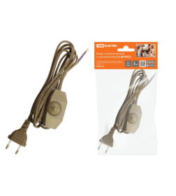 Шнур с плоской вилкой и светорегулятором ШУ05С3 (200Вт, RL) ШВВП 2х0,75 мм2 2 м (бронза) TDM SQ1305-0053
