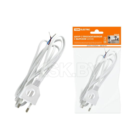 Шнур с плоской вилкой с вырезом ШУ04 ШВВП 2х0,75 мм2 1,7 м (белый) TDM SQ1305-0031 (SQ1305-0031) 