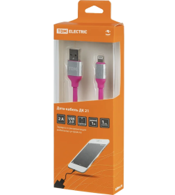 Дата-кабель USB - Lightning, 1 м, силиконовая оплетка (розовый) TDM ДК 21 SQ1810-0321