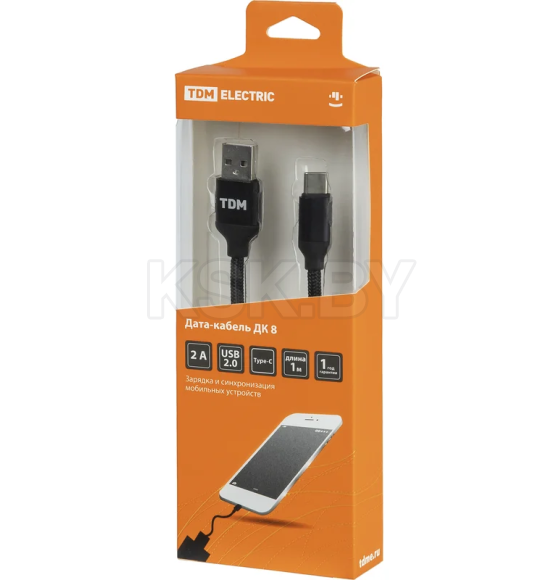 Дата-кабель USB - USB Type-C, 1 м, тканевая оплетка (черный) TDM ДК 8 SQ1810-0308 (SQ1810-0308) 