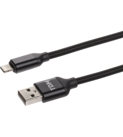 Дата-кабель USB - Lightning, 1 м, тканевая оплетка (черный) TDM ДК 9 SQ1810-0309