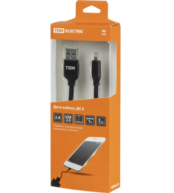 Дата-кабель USB - Lightning, 1 м, тканевая оплетка (черный) TDM ДК 9 SQ1810-0309