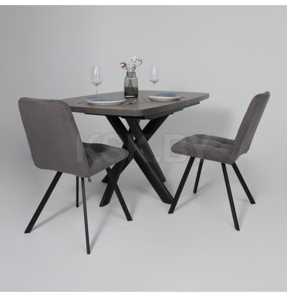 Стол LEONEL-130, раздвижной 130(165)х85, Дымчатая керамика/Черный (123624) 