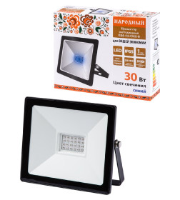 Прожектор светодиодный СДО-04-030Н-С (синий свет) 30 Вт, IP65, черный, TDM Народный SQ0336-0230