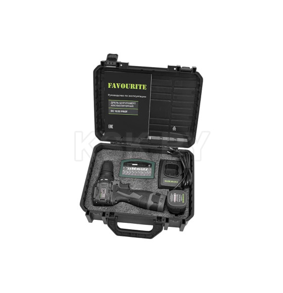 Дрель-шуруповёрт аккумуляторная DC 1620 PROF Li-ion, 16.8В, 2Ач, 0-450/0-1450об/мин FAVOURITE