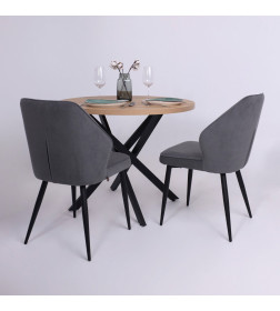 Стол РИГА, D950, Дуб Сильверджек Ореховый/Черный