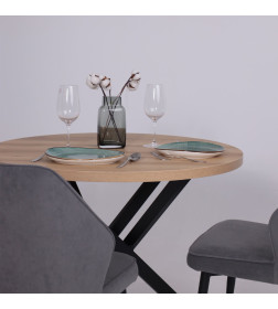 Стол РИГА, D950, Дуб Сильверджек Ореховый/Черный