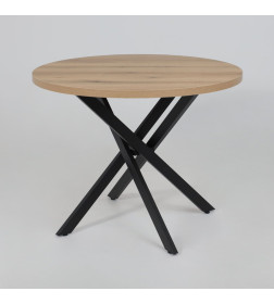 Стол РИГА, D950, Дуб Сильверджек Ореховый/Черный