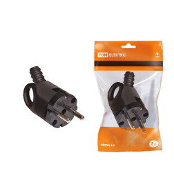 Вилка угловая с ушком с/з черная 16А 250В TDM SQ1806-0006