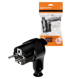 Вилка угловая c/з черная с кнопкой извлечения из сети 16А 250В TDM SQ1806-0399