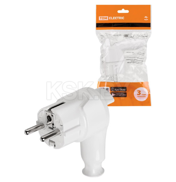 Вилка угловая c/з белая с кнопкой извлечения из сети 16А 250В TDM SQ1806-0398 (SQ1806-0398) 