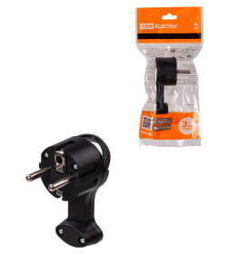 Вилка круглая плоская с кольцом черная 16А 250В TDM SQ1806-0196