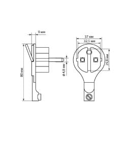 Вилка круглая плоская с кольцом черная 16А 250В TDM SQ1806-0196