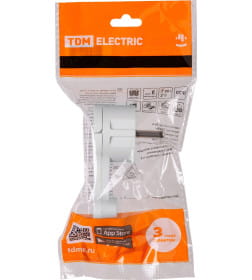 Вилка круглая плоская с кольцом белая 16А 250В TDM SQ1806-0195