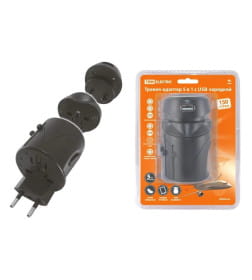 Тревел-адаптер 100-250В 2,5A (5 в 1) c USB-зарядкой 1000мА черный TDM SQ1806-0144