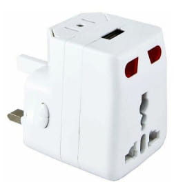 Тревел-адаптер 100-250В 3A (5 в 1) c USB-зарядкой 1000мА белый TDM SQ1806-0044