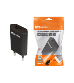 Сетевое зарядное устройство, СЗУ 2, 1 А, 1 USB, черный, TDM SQ1810-0002