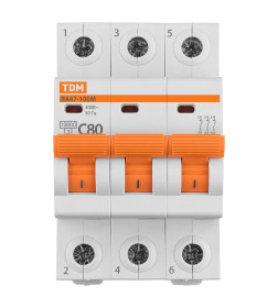 Выключатель автоматический ВА47-100М 3Р 80А 10кА х-ка C TDM SQ0207-0106