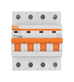Выключатель автоматический ВА47-100М 4Р 80А 10кА х-ка C TDM SQ0207-0109