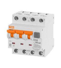 Автоматический выключатель дифференциального тока 63 4P(3Р+N) C32 300мА 6кА тип А TDM SQ0202-0027