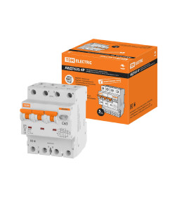 Автоматический выключатель дифференциального тока 63S 4P(3P+N) C63 100мА 6кА тип АС TDM SQ0202-0050