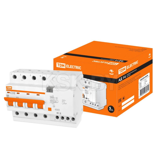 Дифференциальный автомат АД14 4Р 32А 30мА TDM SQ0204-0036 (SQ0204-0036) 