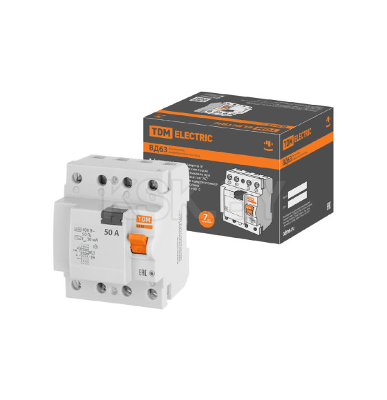 Устройство защитного отключения УЗО ВД63 4Р 50А 30мА (электронное) TDM SQ0220-0011 (SQ0220-0011) 