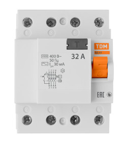 Устройство защитного отключения УЗО ВД63 4Р 32А 30мА (электронное) TDM SQ0220-0008