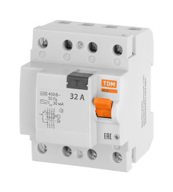 Устройство защитного отключения УЗО ВД63 4Р 32А 30мА (электронное) TDM SQ0220-0008