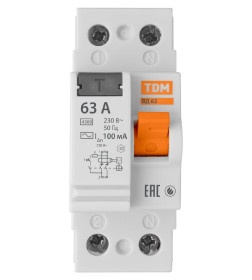 Устройство защитного отключения УЗО ВД63 2Р 63А 100мА (электронное) TDM SQ0220-0023
