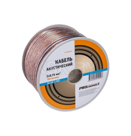 Кабель акустический 2х0.75 мм2 прозрачный BLUELINE (100 м) PROCONNECT 01-6204-6 (01-6204-6) 