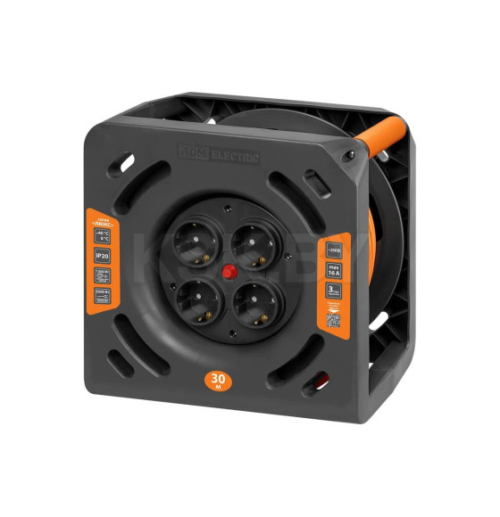 Удлинитель на катушке силовой 4 места, 30 м, ПВС 3х1,5 TDM ЛЮКС УКз16-004 SQ1301-0834 (SQ1301-0834) 