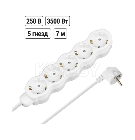 Удлинитель 5 гнезд, 7 м, с/з, с з/ш, ПВС 3х1 мм2, 16 А, 250 В, 3500 Вт TDM "Люкс" SQ1303-4038 (SQ1303-4038) 
