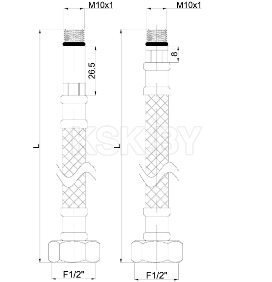Подводка гибкая для смесителя 150см M10xF1/2 Rubineta (617150) 