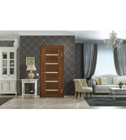 Дверное полотно Вега 5 ЧО Темный орех 2000х800х40мм (массив сосны) УЦЕНКА