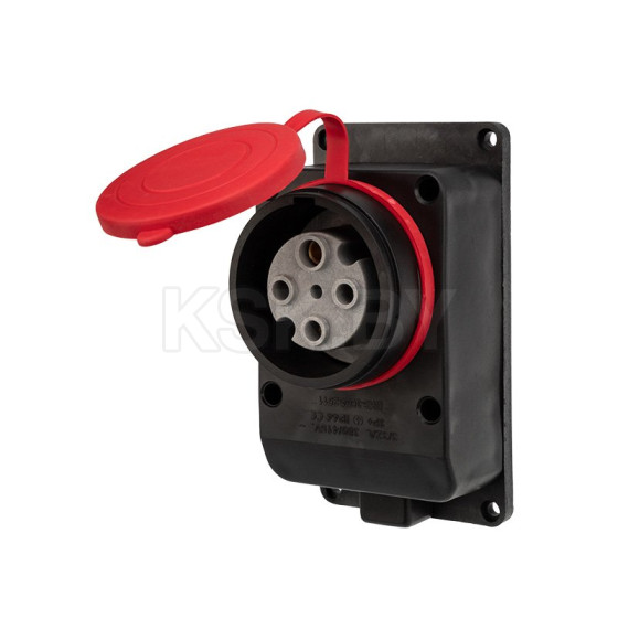 Розетка влагозащищенная настенная с крышкой, 3Р+РЕ, 32 А IP44 черная каучук REXANT 111-007 (111-007) 