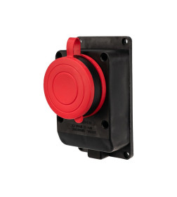 Розетка влагозащищенная настенная с крышкой, 3Р+РЕ, 32 А IP44 черная каучук REXANT 111-007