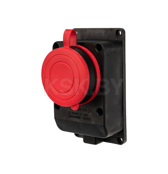 Розетка влагозащищенная настенная с крышкой, 3Р+РЕ, 32 А IP44 черная каучук REXANT 111-007 (111-007) 