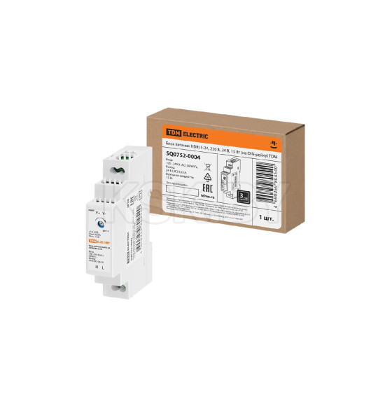 Блок питания HDR15-24, 220 В, 24 В, 15 Вт (на DIN-рейку) TDM SQ0752-0004 (SQ0752-0004) 