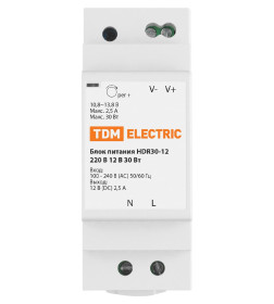Блок питания HDR30-12, 220 В, 12 В, 30 Вт (на DIN-рейку) TDM SQ0752-0002