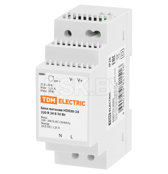 Блок питания HDR30-24, 220 В, 24 В, 30 Вт (на DIN-рейку) TDM SQ0752-0005 (SQ0752-0005) 