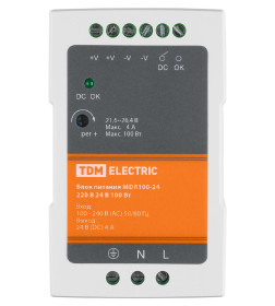 Блок питания MDR100-24, 220 В, 24 В, 100 Вт (на DIN-рейку) TDM SQ0752-0011