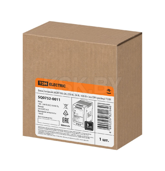 Блок питания MDR100-24, 220 В, 24 В, 100 Вт (на DIN-рейку) TDM SQ0752-0011 (SQ0752-0011) 
