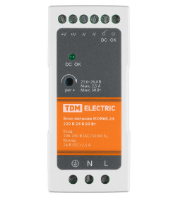 Блок питания MDR60-24, 220 В, 24 В, 60 Вт (на DIN-рейку) TDM SQ0752-0010