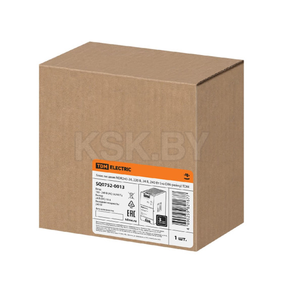 Блок питания NDR240-24, 220 В, 24 В, 240 Вт (на DIN-рейку) TDM SQ0752-0013 (SQ0752-0013) 